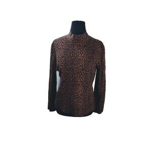 Jones New York Sport Womens Medium Animal Print Turtle Neck 100% Cotton Top